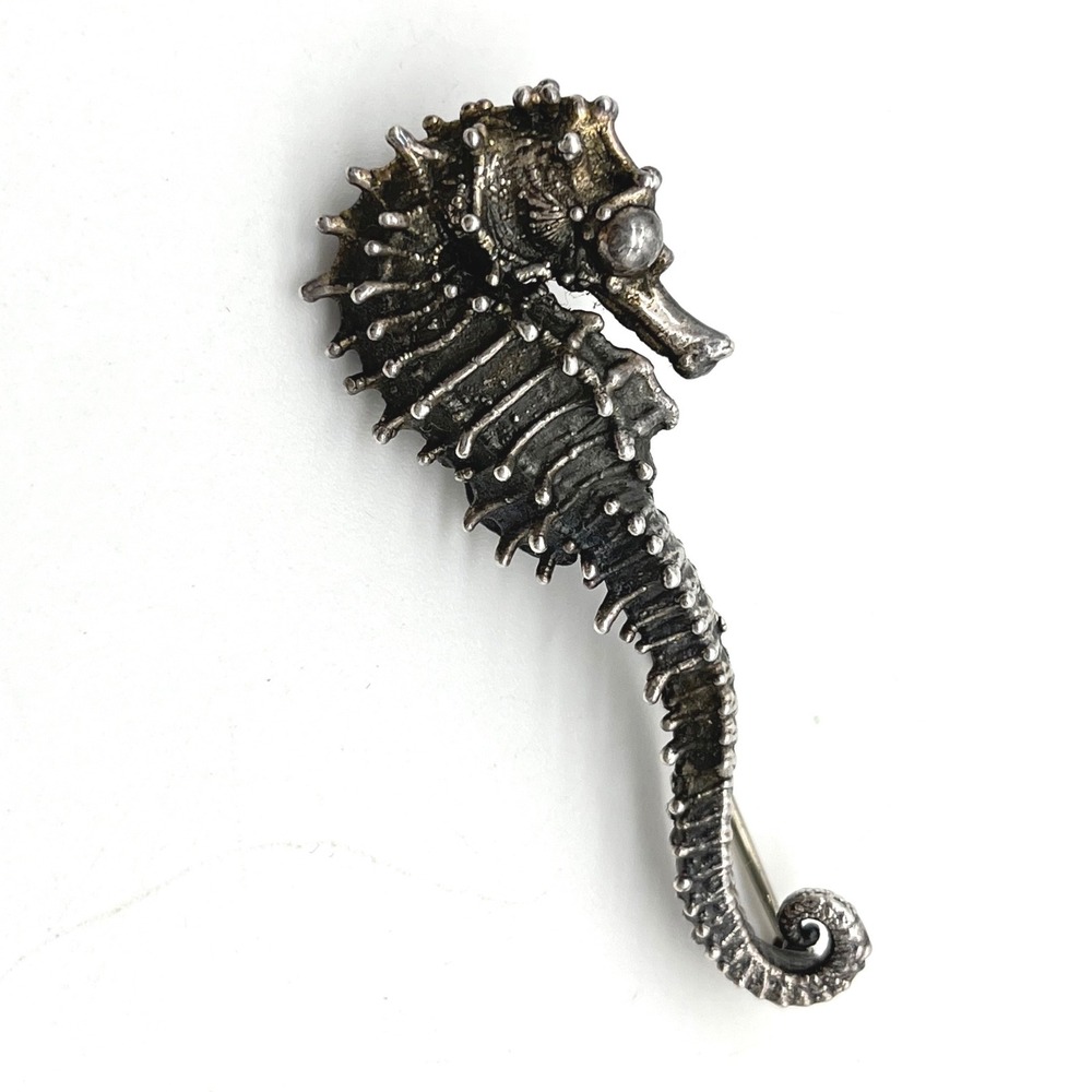 Vintage Carl Schon Inc Sterling Silver Seahorse Brooch Nautical Pin 2.5 Inch